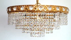 Online Pamono 24 Karat Gold-Plated Brass and Lead Crystal 6-Flame Chandelier from Sölken Leuchten, 1970s