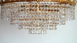 Online Pamono 24 Karat Gold-Plated Brass and Lead Crystal 6-Flame Chandelier from Sölken Leuchten, 1970s