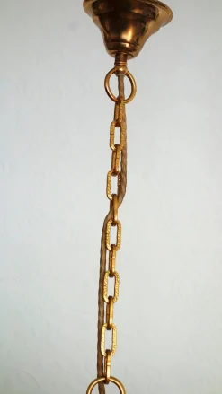 Online Pamono 24 Karat Gold-Plated Brass and Lead Crystal 6-Flame Chandelier from Sölken Leuchten, 1970s