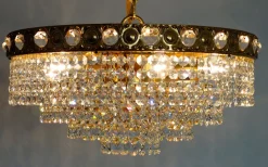 Online Pamono 24 Karat Gold-Plated Brass and Lead Crystal 6-Flame Chandelier from Sölken Leuchten, 1970s