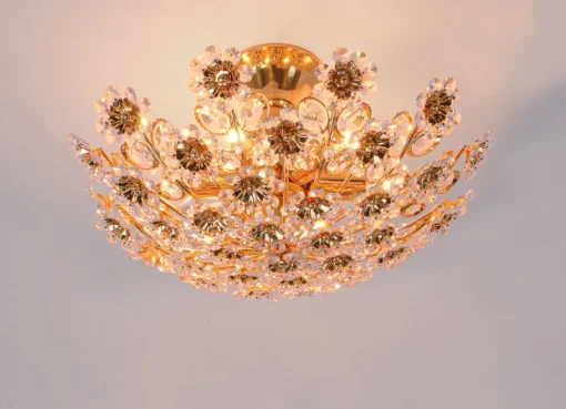 Best Pamono 17 Semi Flush Mount in Swarovski Crystal and Gilt-Brass from Palwa, 1960s