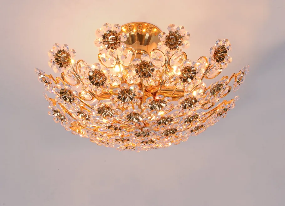 Best Pamono 17 Semi Flush Mount in Swarovski Crystal and Gilt-Brass from Palwa, 1960s