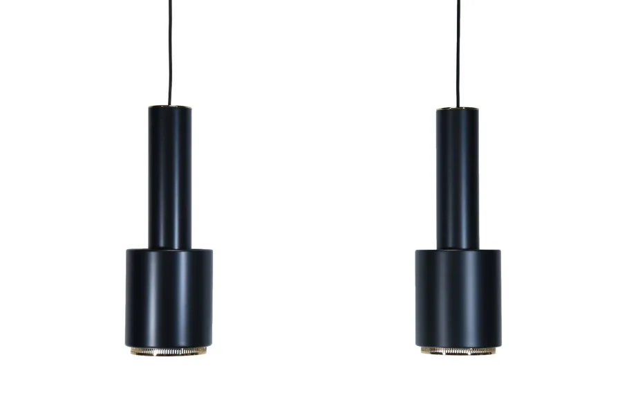 Online Pamono A110 Hand Grenade Hanging Lamps in Black with Brass Details by Alvar Aalto for Artek, Set of 2