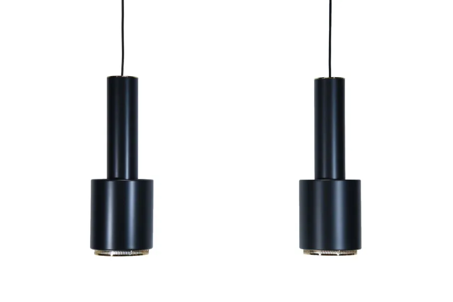 Online Pamono A110 Hand Grenade Hanging Lamps in Black with Brass Details by Alvar Aalto for Artek, Set of 2