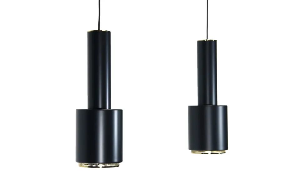 Online Pamono A110 Hand Grenade Hanging Lamps in Black with Brass Details by Alvar Aalto for Artek, Set of 2