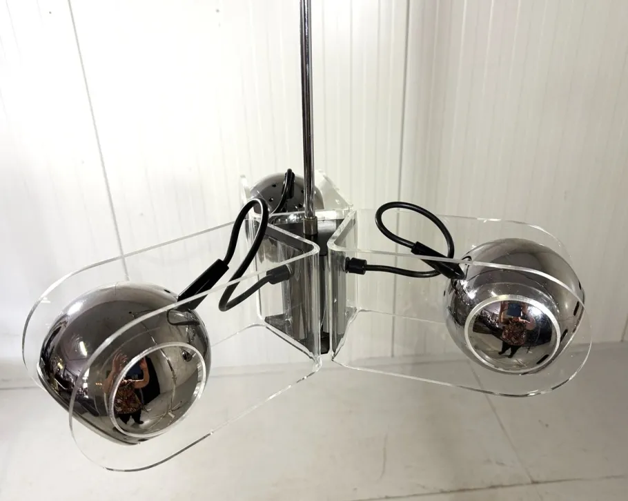 Online Pamono Acrylic Glass Hanging Lamp in the style of Gino Sarfatti, 1970s