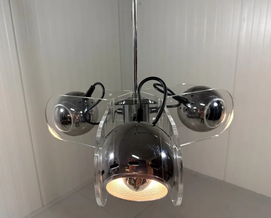 Online Pamono Acrylic Glass Hanging Lamp in the style of Gino Sarfatti, 1970s