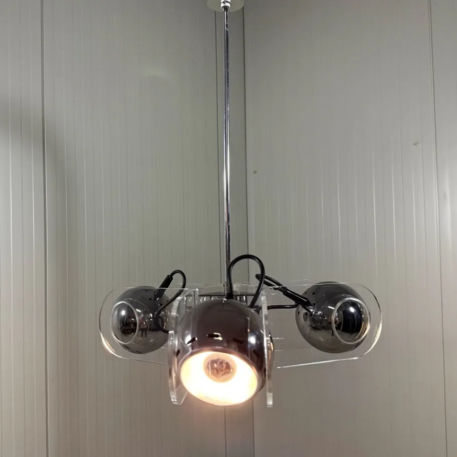 Online Pamono Acrylic Glass Hanging Lamp in the style of Gino Sarfatti, 1970s