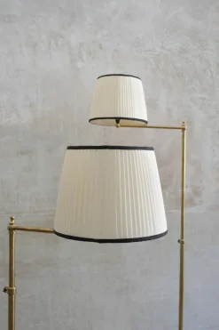 Pamono Adjustable Brass Floor Lamps with Fabric Lampshade, 1970s, Set of 2