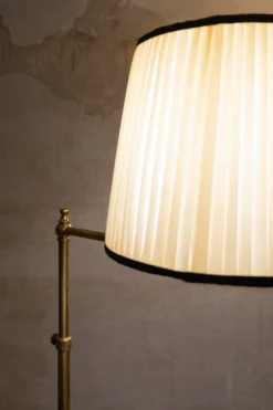 Pamono Adjustable Brass Floor Lamps with Fabric Lampshade, 1970s, Set of 2