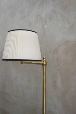 Pamono Adjustable Brass Floor Lamps with Fabric Lampshade, 1970s, Set of 2