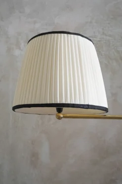 Pamono Adjustable Brass Floor Lamps with Fabric Lampshade, 1970s, Set of 2