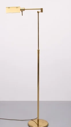 New Pamono Adjustable Brass Swing Arm Floor Lamp attributed to Holtkoetter, Germany, 1980s