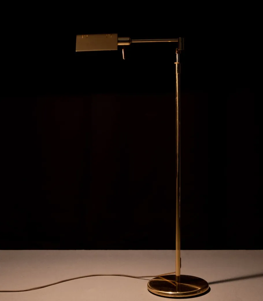 New Pamono Adjustable Brass Swing Arm Floor Lamp attributed to Holtkoetter, Germany, 1980s
