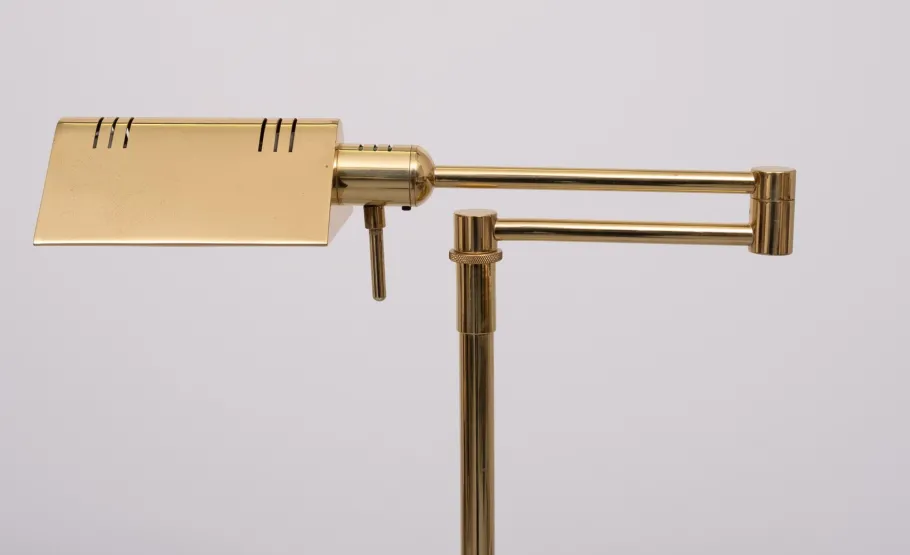 New Pamono Adjustable Brass Swing Arm Floor Lamp attributed to Holtkoetter, Germany, 1980s