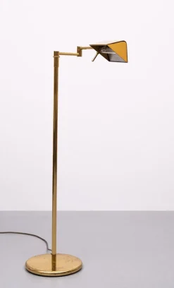 New Pamono Adjustable Brass Swing Arm Floor Lamp attributed to Holtkoetter, Germany, 1980s
