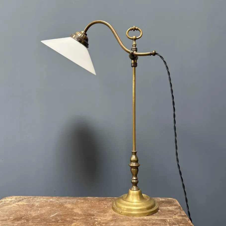 Discount Pamono Adjustable Brass Table Lamp with Opaline Glass Shade