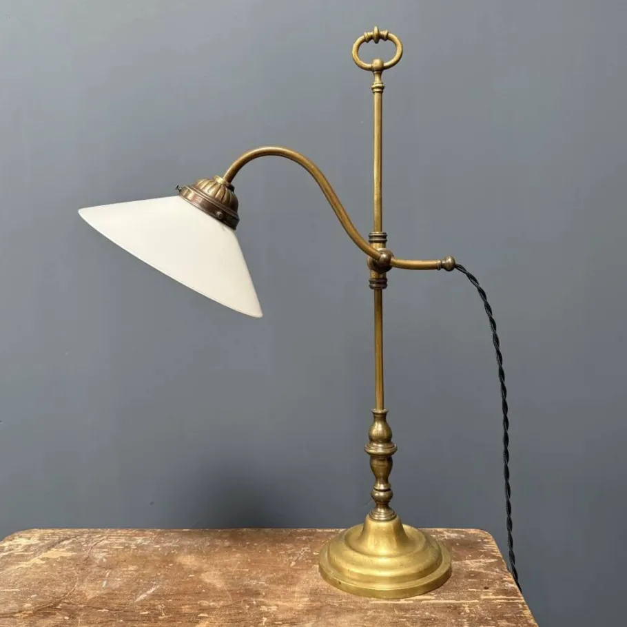 Discount Pamono Adjustable Brass Table Lamp with Opaline Glass Shade
