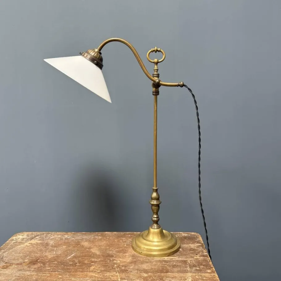 Discount Pamono Adjustable Brass Table Lamp with Opaline Glass Shade
