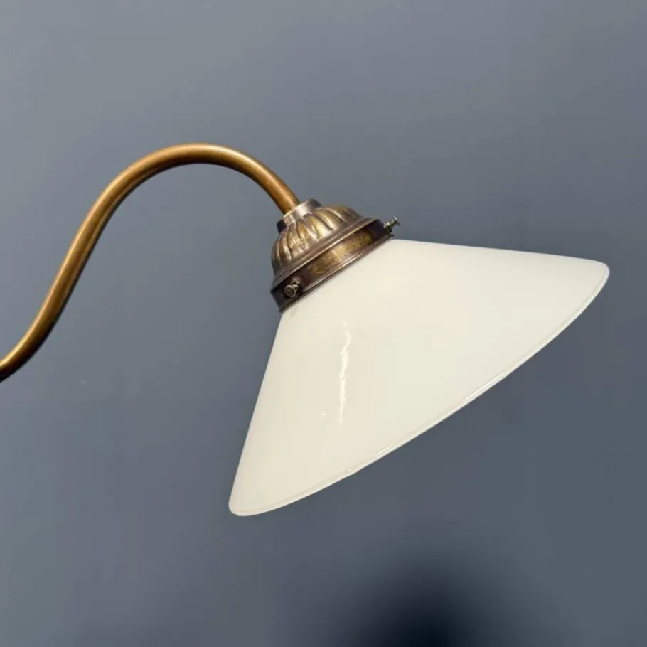 Discount Pamono Adjustable Brass Table Lamp with Opaline Glass Shade