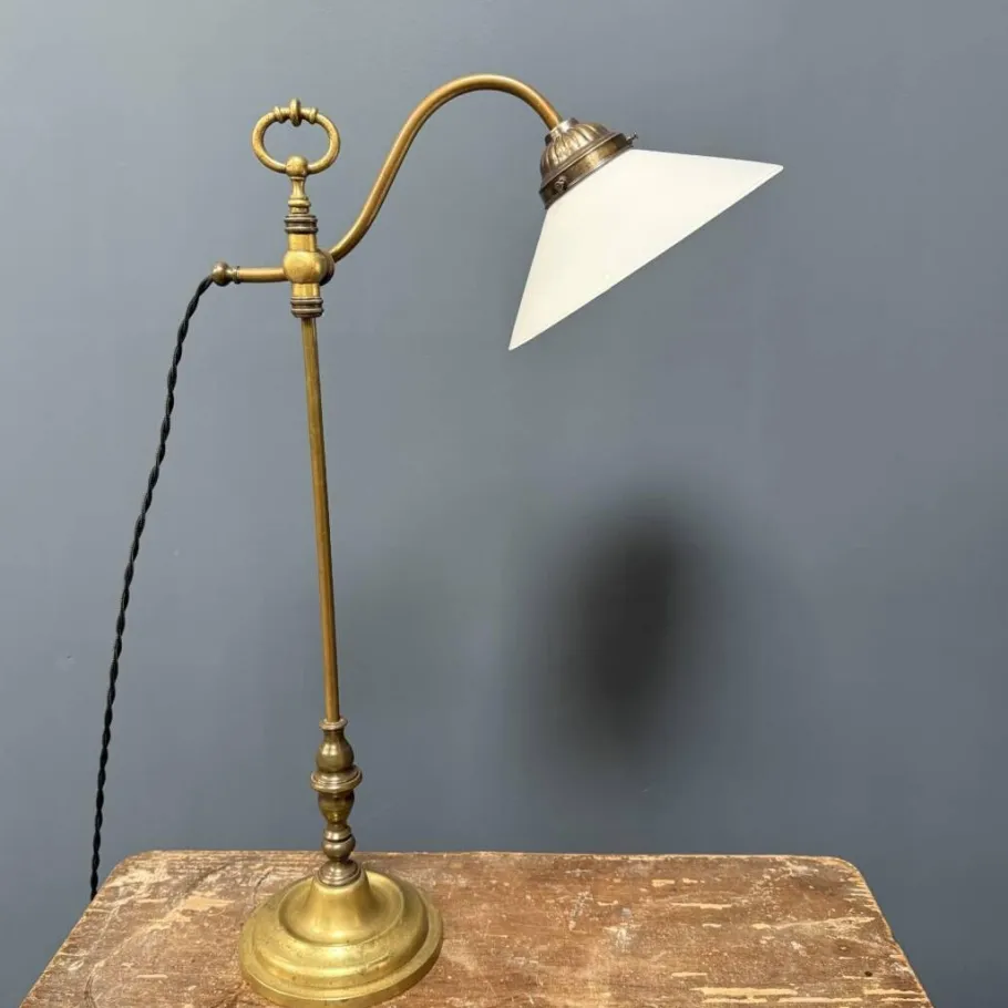 Discount Pamono Adjustable Brass Table Lamp with Opaline Glass Shade