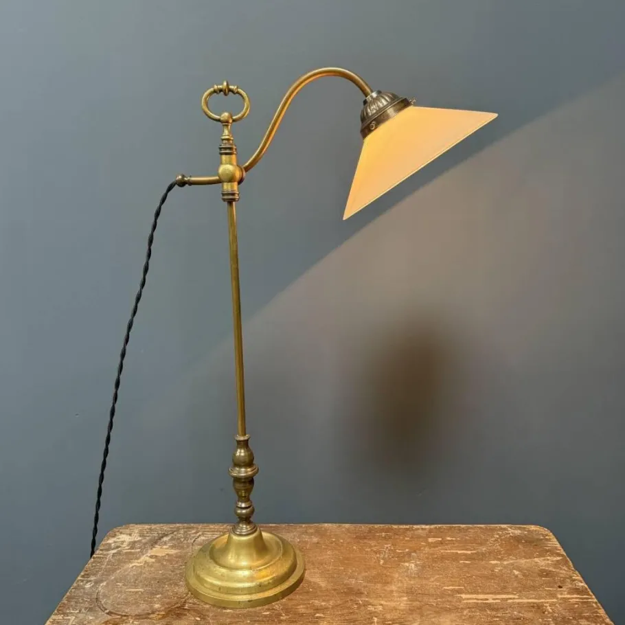 Discount Pamono Adjustable Brass Table Lamp with Opaline Glass Shade