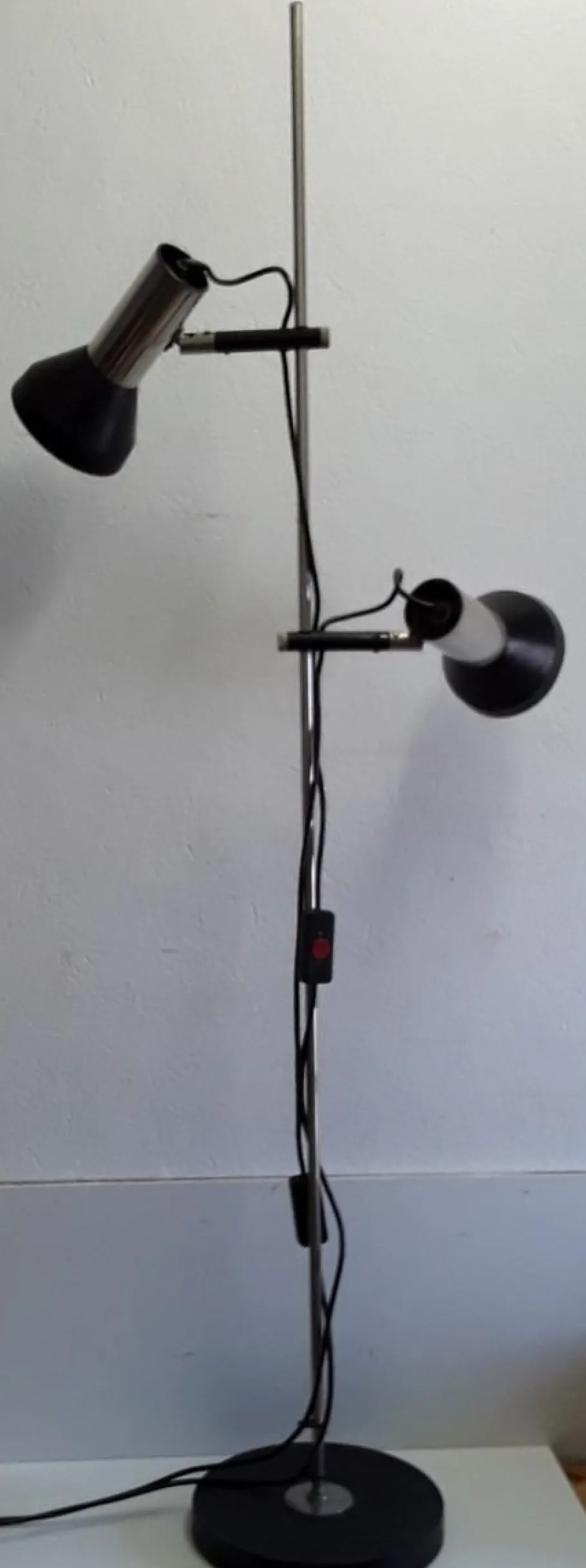 New Pamono Adjustable Chrome-Plated Steel Tube 2-Light Spotlight with Black Plastic Mounting and Base, 1970s