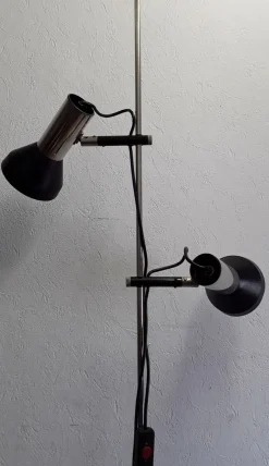 New Pamono Adjustable Chrome-Plated Steel Tube 2-Light Spotlight with Black Plastic Mounting and Base, 1970s