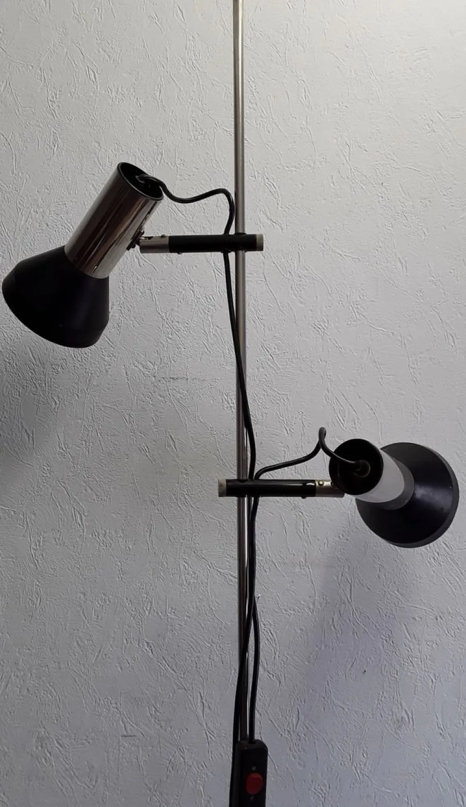New Pamono Adjustable Chrome-Plated Steel Tube 2-Light Spotlight with Black Plastic Mounting and Base, 1970s