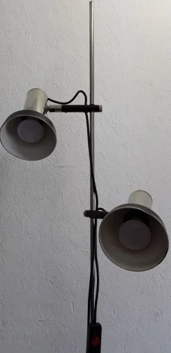 New Pamono Adjustable Chrome-Plated Steel Tube 2-Light Spotlight with Black Plastic Mounting and Base, 1970s