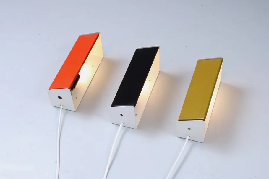 Discount Pamono Adjustable Colored Metal Sconces by Anvia, 1960s, Set of 3