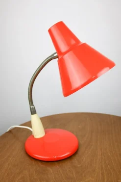 New Pamono Adjustable Desk Lamp in Orange Painted Metal and Chrome-Plated Spiral Arm, 1970s