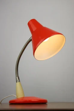 New Pamono Adjustable Desk Lamp in Orange Painted Metal and Chrome-Plated Spiral Arm, 1970s