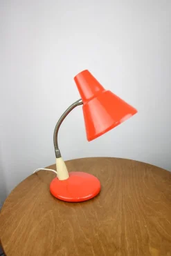 New Pamono Adjustable Desk Lamp in Orange Painted Metal and Chrome-Plated Spiral Arm, 1970s