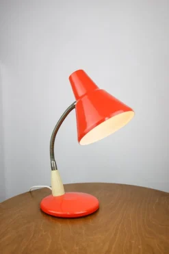 New Pamono Adjustable Desk Lamp in Orange Painted Metal and Chrome-Plated Spiral Arm, 1970s