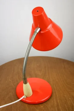 New Pamono Adjustable Desk Lamp in Orange Painted Metal and Chrome-Plated Spiral Arm, 1970s