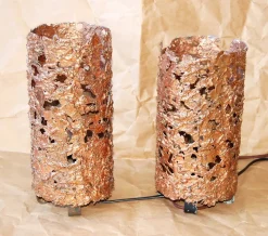 Pamono Aimo Tukiainen Table Lamps in Embossed Brutalist Copper, 1960s, Set of 2