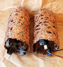 Pamono Aimo Tukiainen Table Lamps in Embossed Brutalist Copper, 1960s, Set of 2