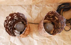 Pamono Aimo Tukiainen Table Lamps in Embossed Brutalist Copper, 1960s, Set of 2