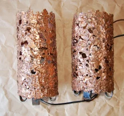 Pamono Aimo Tukiainen Table Lamps in Embossed Brutalist Copper, 1960s, Set of 2