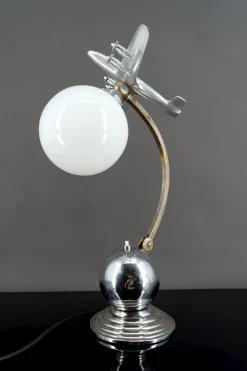 Pamono Airplane Lamp in Chrome and Aluminum, 1930s