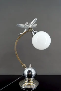 Pamono Airplane Lamp in Chrome and Aluminum, 1930s