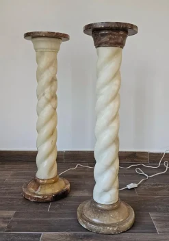 Hot Pamono Alabaster and Marble Twisted Column Shaped Floor Lamps, France, 1960s, Set of 2