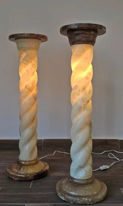 Hot Pamono Alabaster and Marble Twisted Column Shaped Floor Lamps, France, 1960s, Set of 2