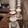 Pamono Alabaster Marble Column Lamps with Brass Ornaments, 1930s, Set of 2