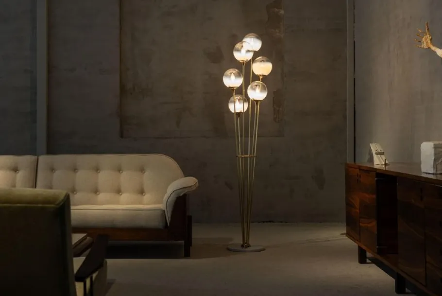 New Pamono Alberello Floor Lamp in Marble and Brass from Stilnovo, Italy, 1960s