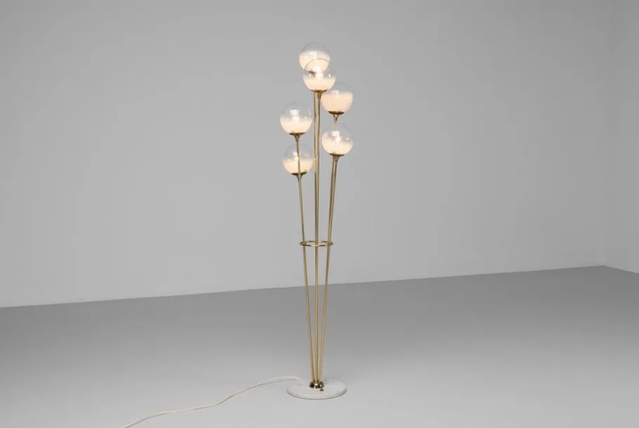 New Pamono Alberello Floor Lamp in Marble and Brass from Stilnovo, Italy, 1960s