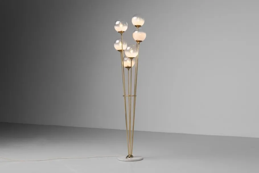 New Pamono Alberello Floor Lamp in Marble and Brass from Stilnovo, Italy, 1960s