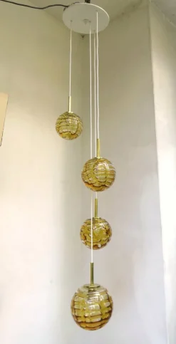 Discount Pamono Amber and Clear Glass and Brass Cascade Ceiling Lamp from Doria Leuchten, 1970s