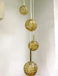Discount Pamono Amber and Clear Glass and Brass Cascade Ceiling Lamp from Doria Leuchten, 1970s